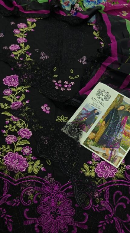 Mushq 3Pcs Lawn Article In Black Color